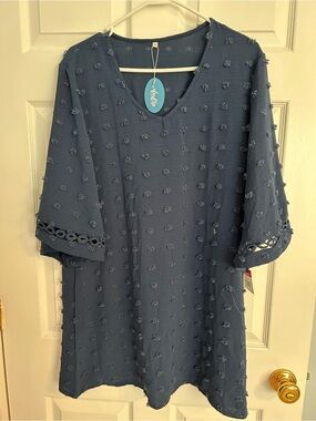 Wander Dusty Slate Blue Textured Midi Dress